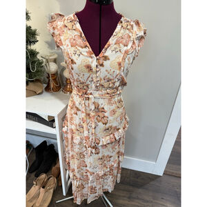 Paige Rozlyn Floral Tiered Silky Midi Dress 00